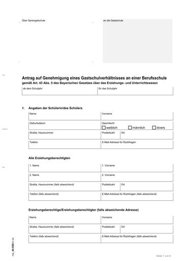 Gastschulverhältnis Berufsschule Antrag